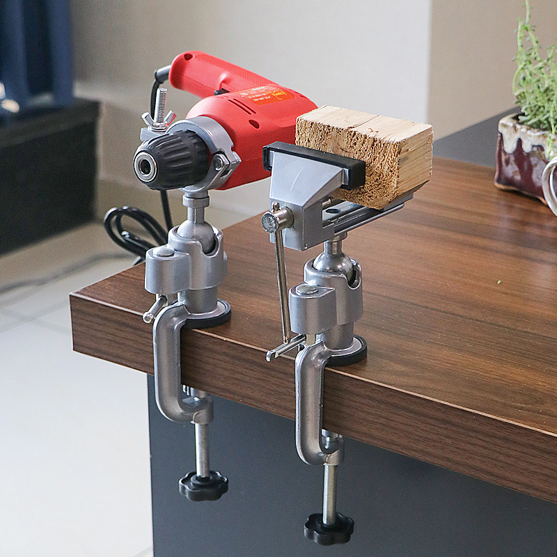 Woodworking Vise For Workbench - 360 度ユニバーサルアルミ合金テーブルバイス多機能スイベルベンチバイスクランプ電動ドリルスタンド回転ツール DIY