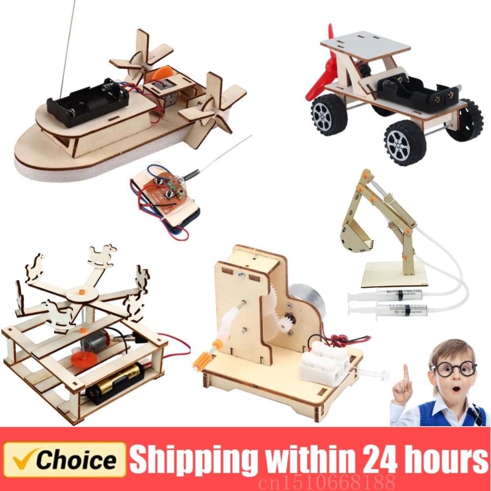 Woodworking Kits For Kids - 子供のためのDIY木製ボートモデル科学玩具、電気ステム、教育教育キット、3D組み立て、科学実験