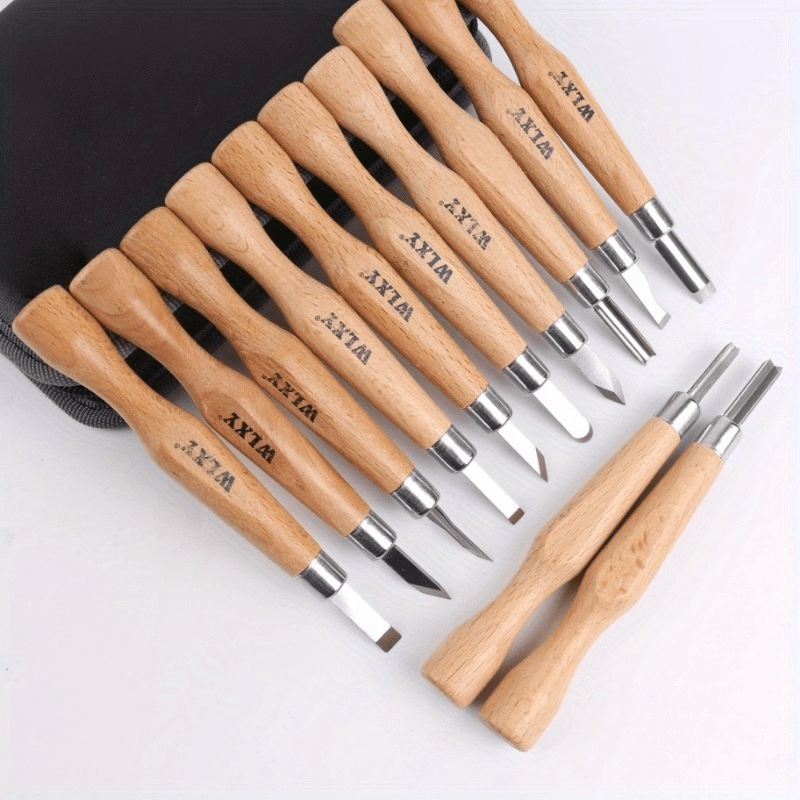 Woodworking Knife - 木工職人による詳細な彫刻用に設計された、砥石を含むプロ仕様の木彫り刀とナイフ12本セット