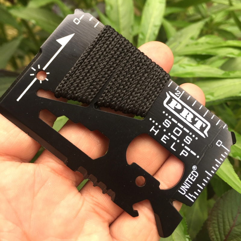 Card Scraper Steel - 多機能ステンレス製レスキューナイフカード、パラコード付きアウトドアサバイバルツール、マルチツールキャンプギア