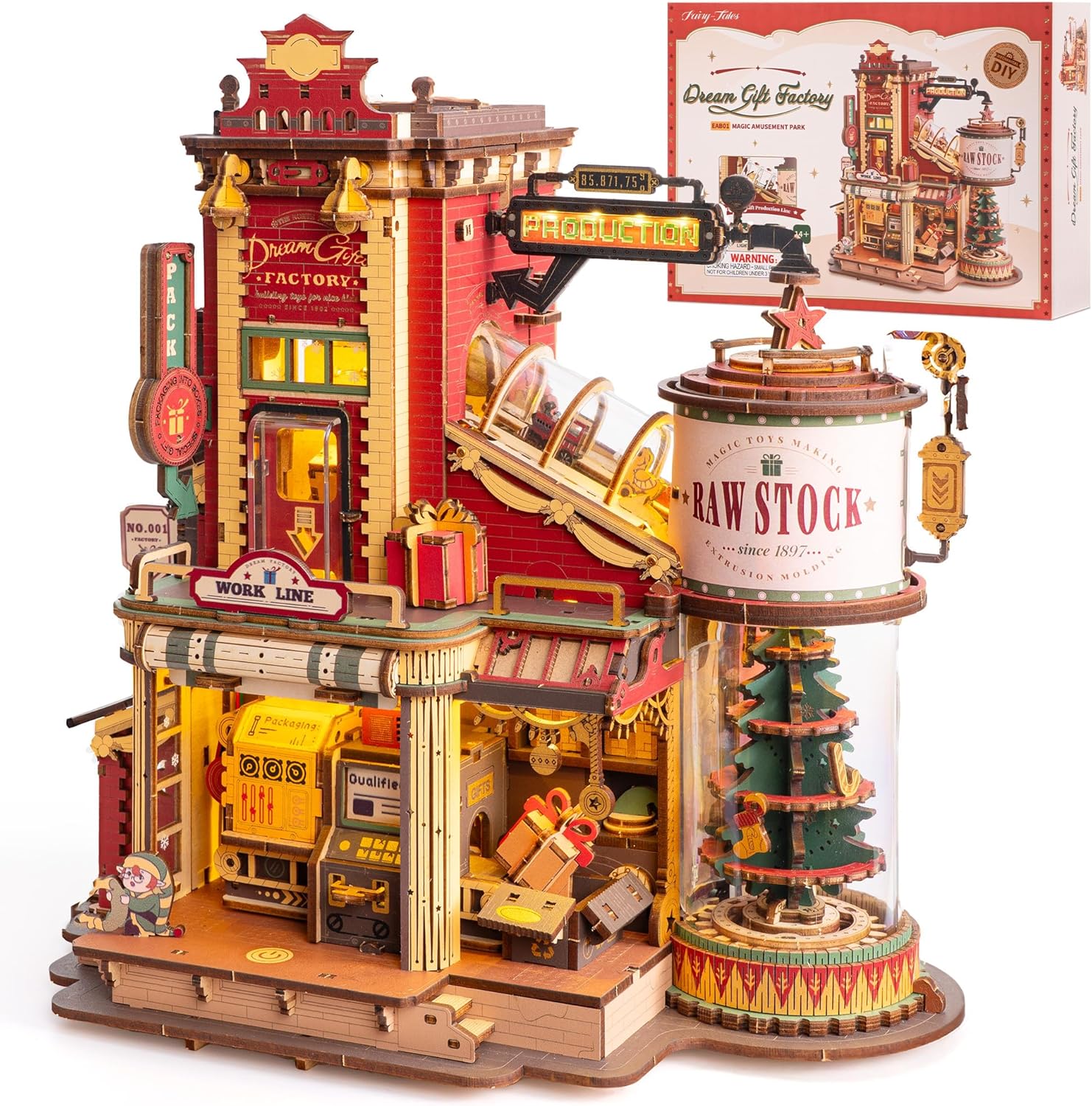 Woodworking Kits For Kids - ROKRドリームギフトファクトリー木製3DパズルDIYミニドールハウスモデル組み立てキット（音楽＆LEDライト付き）449ピース組み立て玩具 大人とティーン向け