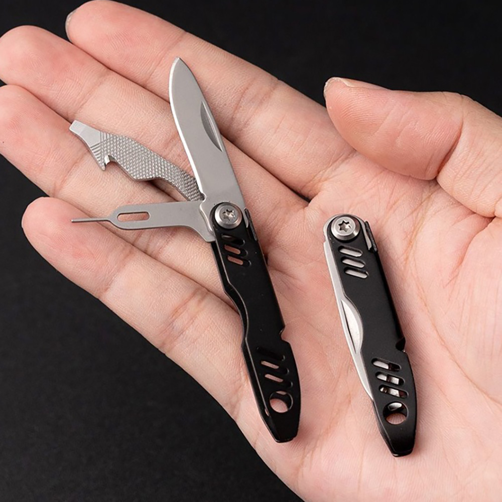 Card Scraper Steel - 携帯電話カード取り出し針、キーホルダー、ボトルオープナー、多機能折りたたみ式カッティングナイフ、携帯用