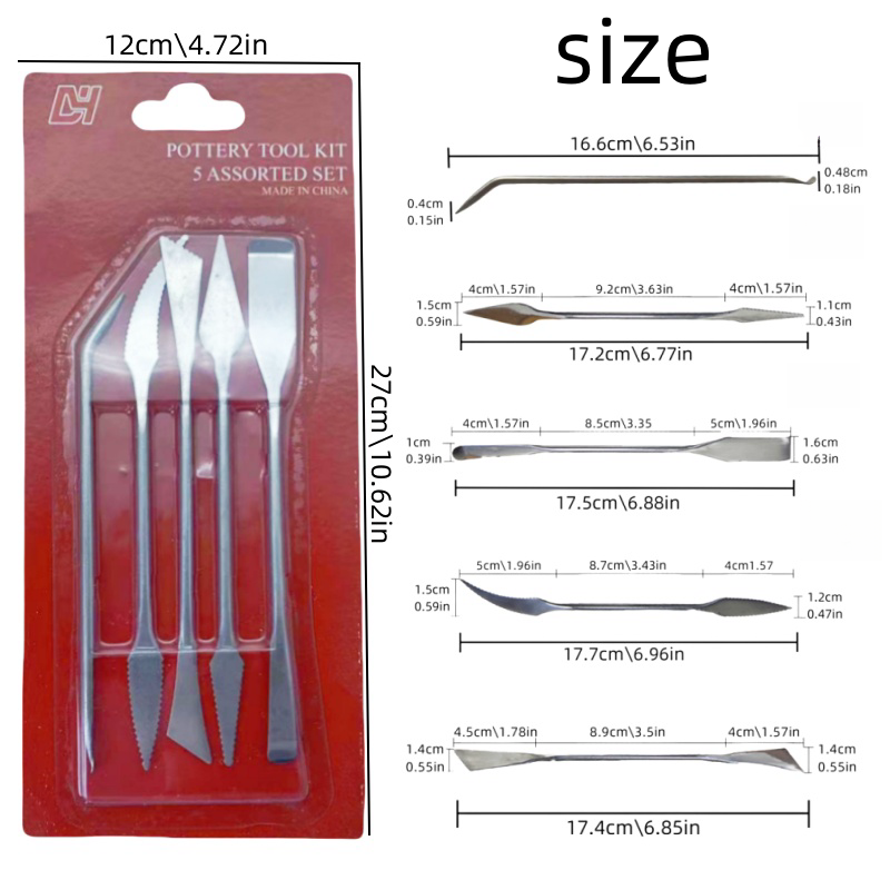 ステンレス鋼ナイフ5点セット、レッドカード粘土モデリングツー - Card Scraper Steel のレビューと価格