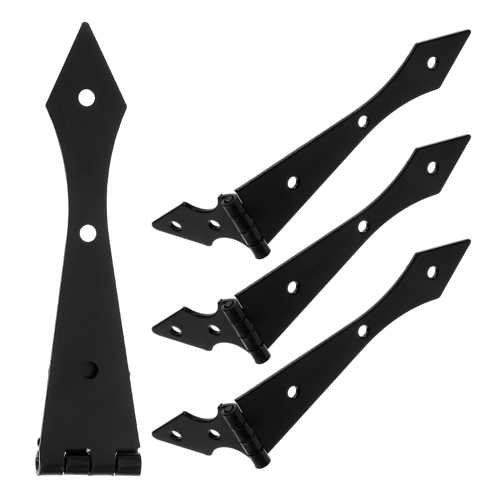頑丈な納屋戸用蝶番4個組。黒色の金属製、矢印型のストラップ付 - Woodworking Warehouse のレビューと価格